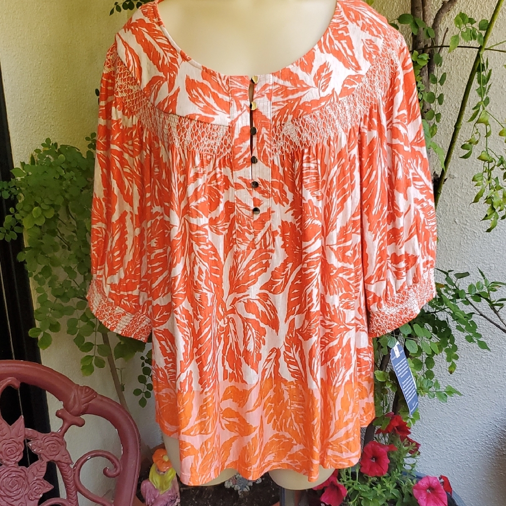 Democracy Pink Flutter Sleeve Blouse Relaxed Smocked